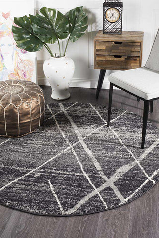 Rug Culture RUGS Noah Charcoal Tribal Round Rug