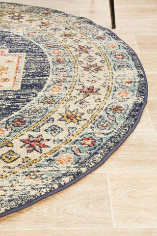 Rug Culture RUGS Nylah Navy Tribal Round Rug