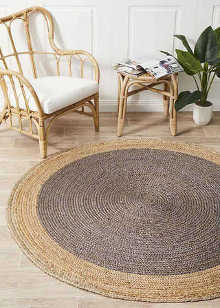 Rug Culture Rugs Polo Charcoal Grey Round Jute Rug