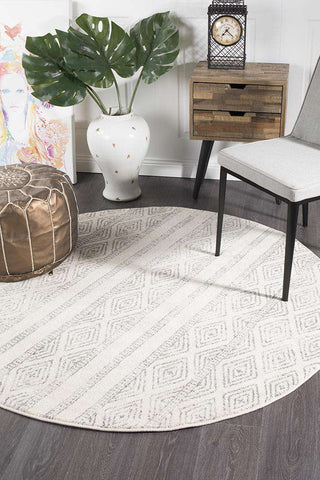 Rug Culture RUGS Salma White & Grey Tribal Round Rug