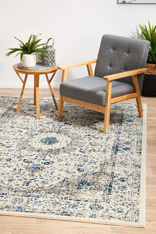 Rug Culture RUGS Sivas Ivory & Blue Distressed Transitional Rug