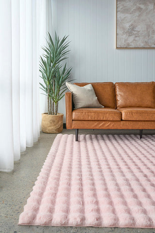 Bubble Blush Machine Washable Rug styled in modern living room | Simple Style Co